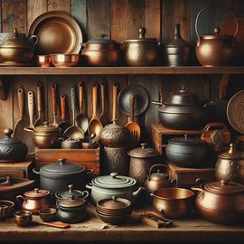 Matériel de cuisine ancien en cuivre illustrant la Cuisine d'antan savoir-faire traditionnel et authenticité