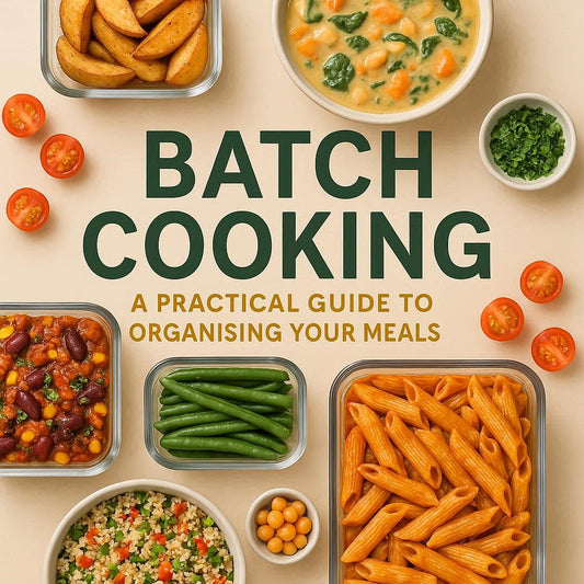 Batch Cooking : guide pratique pour organiser vos repas avec contenants de pâtes légumes salades et portions prêtes
