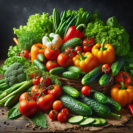 Légumes frais pour 5 Recettes d'Eté Fraîches et Ustensiles de cuisine Indispensables avec tomates, poivrons, concombres et laitue