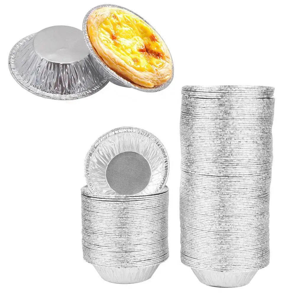 100 Moules Jetables Aluminium – Egg Tarts, Muffins, Cakes en aluminium pour cuisson et pâtisserie