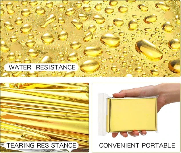 5 pièces couverture de survie couleur or - kit de survie 72h pour famille de 3 à 4 personnes