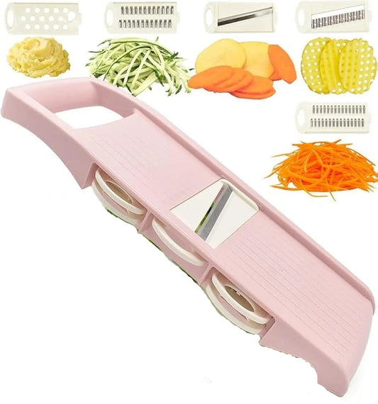 Hachoir à légumes multifonction rose avec lames interchangeables pour trancher et râper