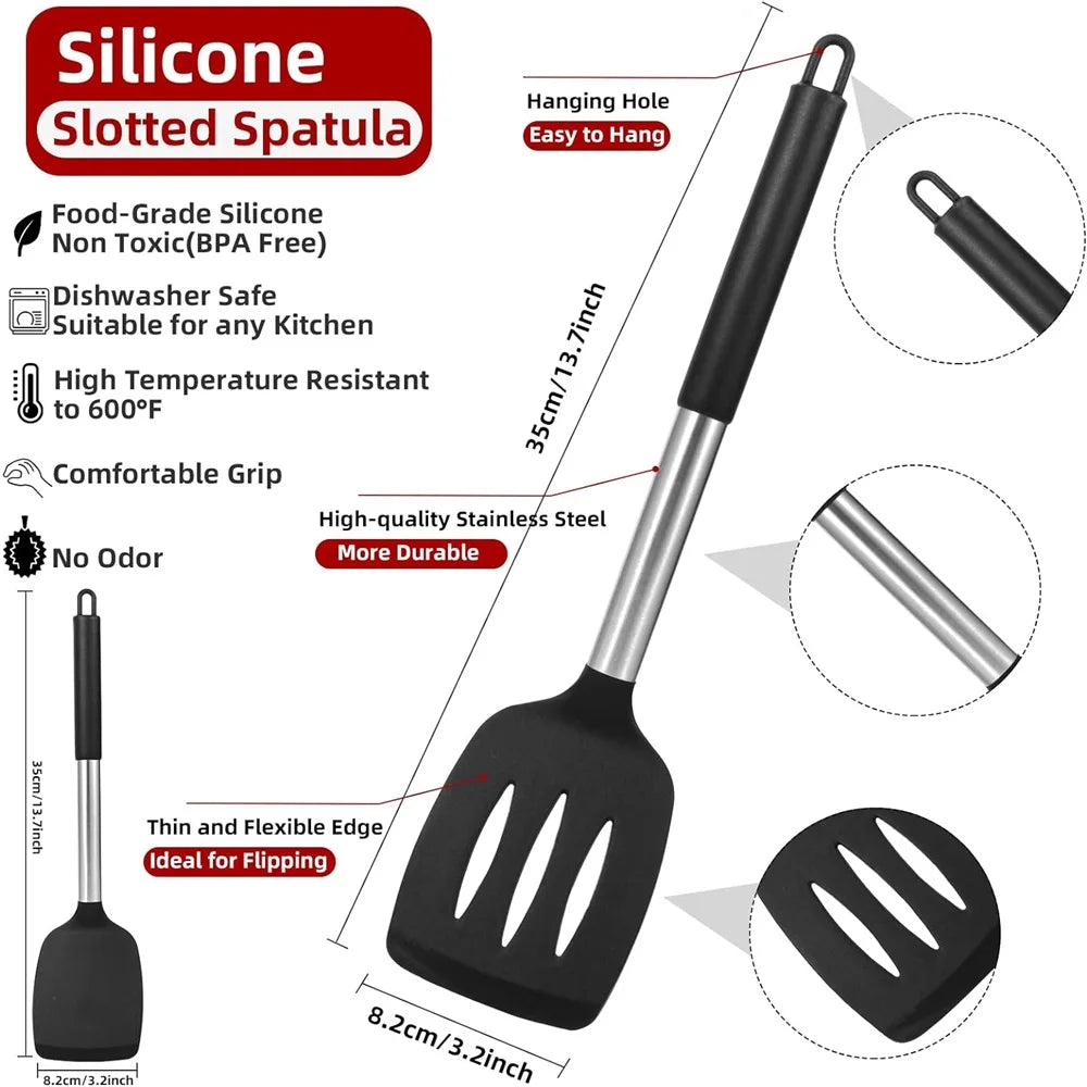 Spatules silicone inox haute résistance , Set 2 spatules sans BPA , lavable au lave vaisselle et résistant à 600° F