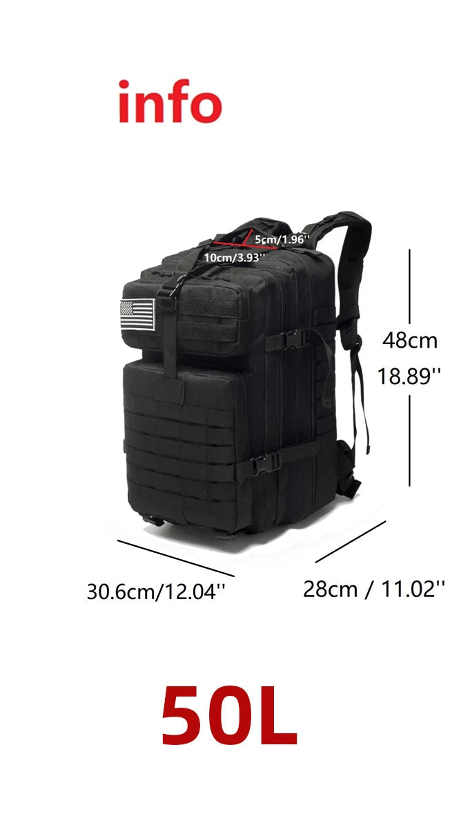 Pack Survie 72h – Kit Complet Famille 3-4 Pers multifonction, dimensions du sac à dos noir de 50L