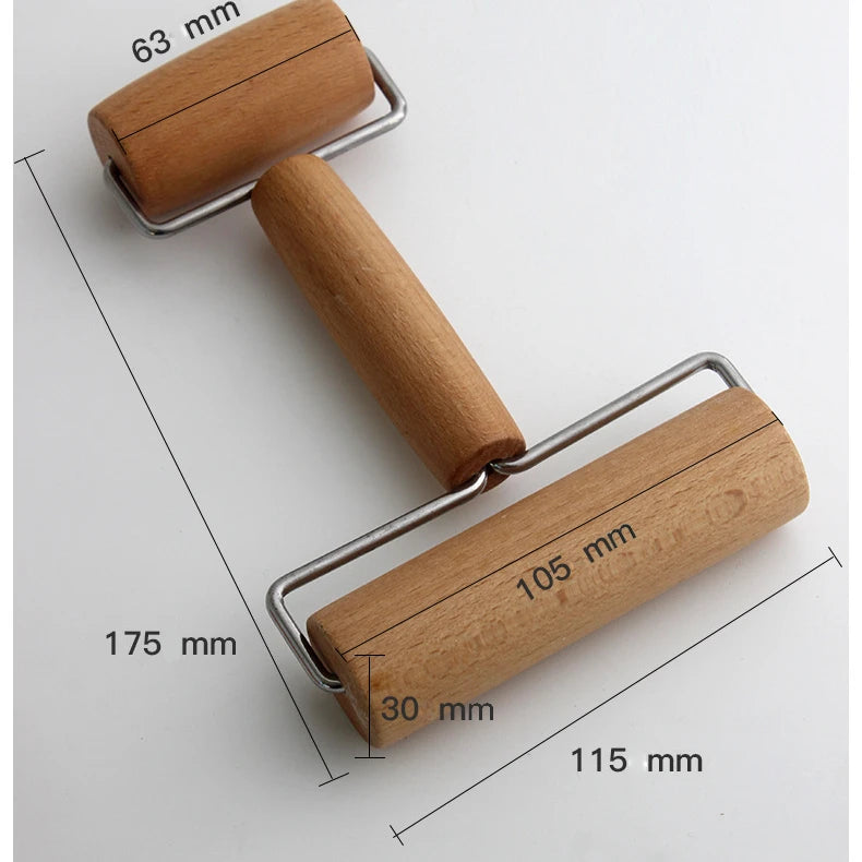 Petit Rouleau pâtisserie bois inox – Précis pour pizza avec deux rouleaux en bois et structure en inox