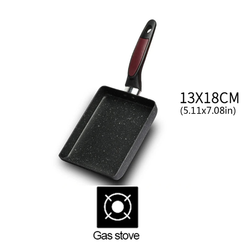 Poêle Rectangulaire en Pierre Maifan 18 cm avec manche noir et rouge compatible cuisinière à gaz