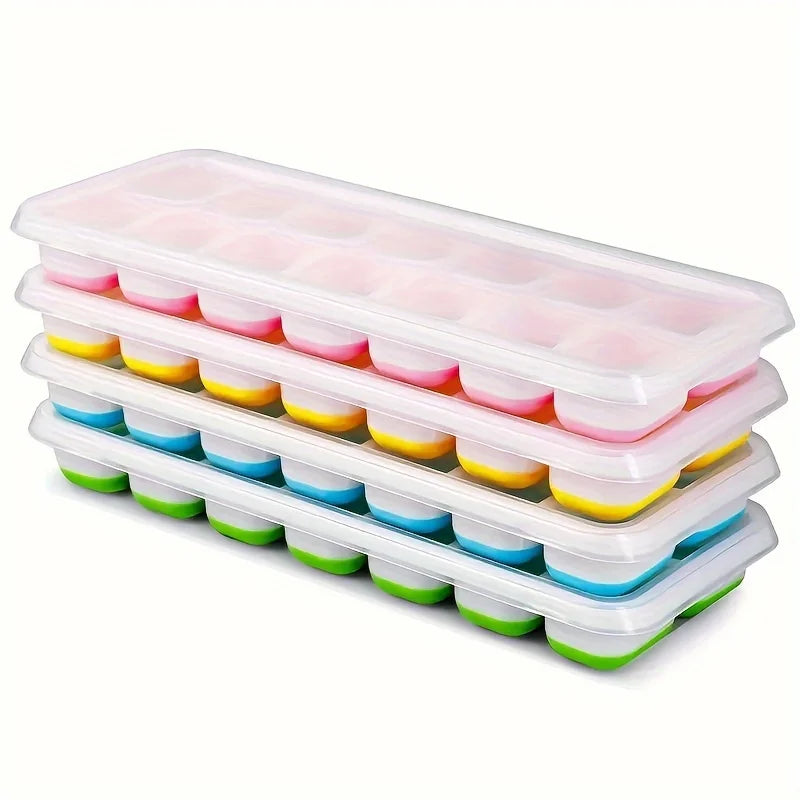 Moule à Glaçons 4PCS en Silicone avec Couvercle Anti-Fuite – 14 Glaces Faciles à Démouler – Écologique & Réutilisable - Ustensile de chef