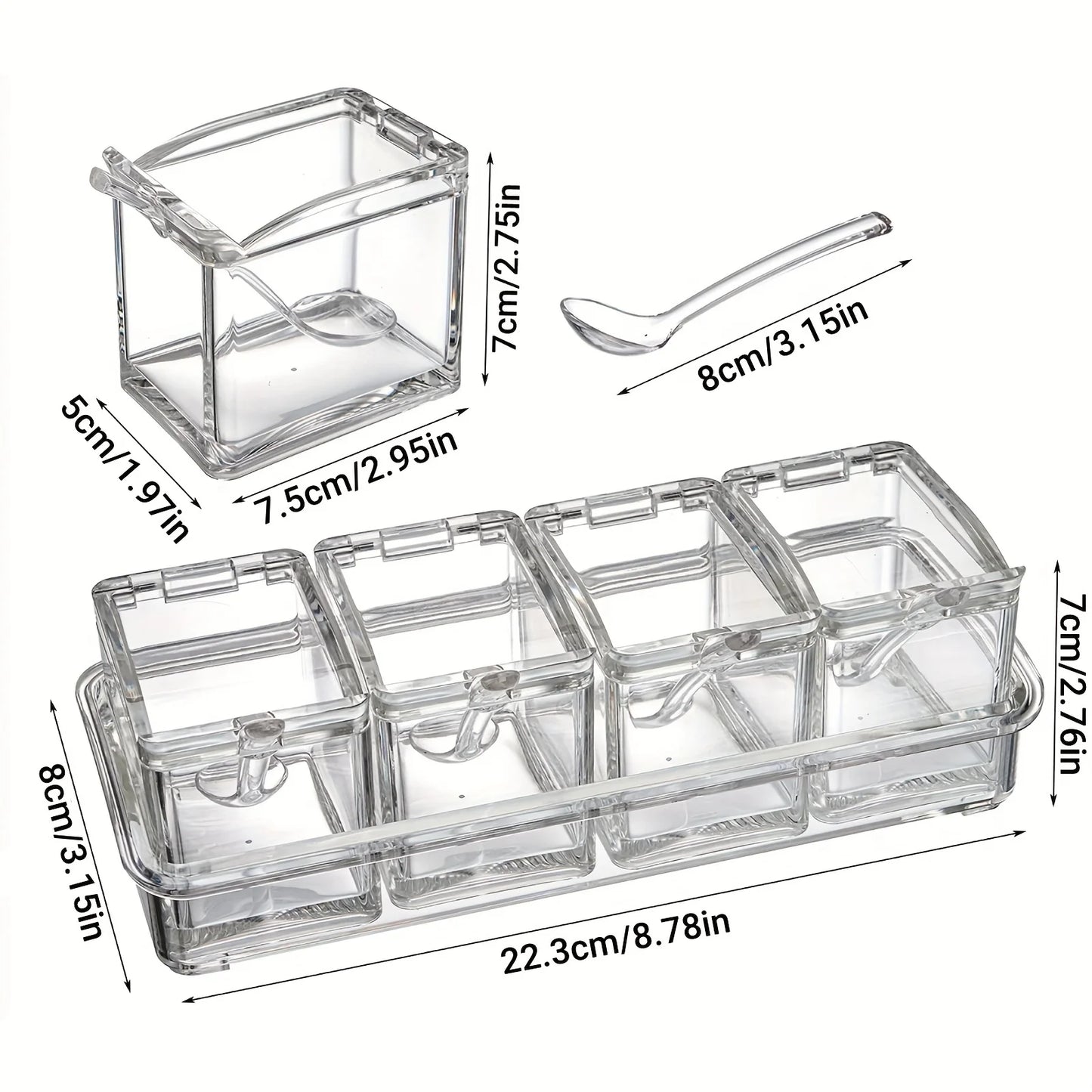 Boîte à Épices 4 Compartiments avec Cuillères – Rangement Hermétique Compact pour Sel, Poivre et Assaisonnements - Ustensile de chef