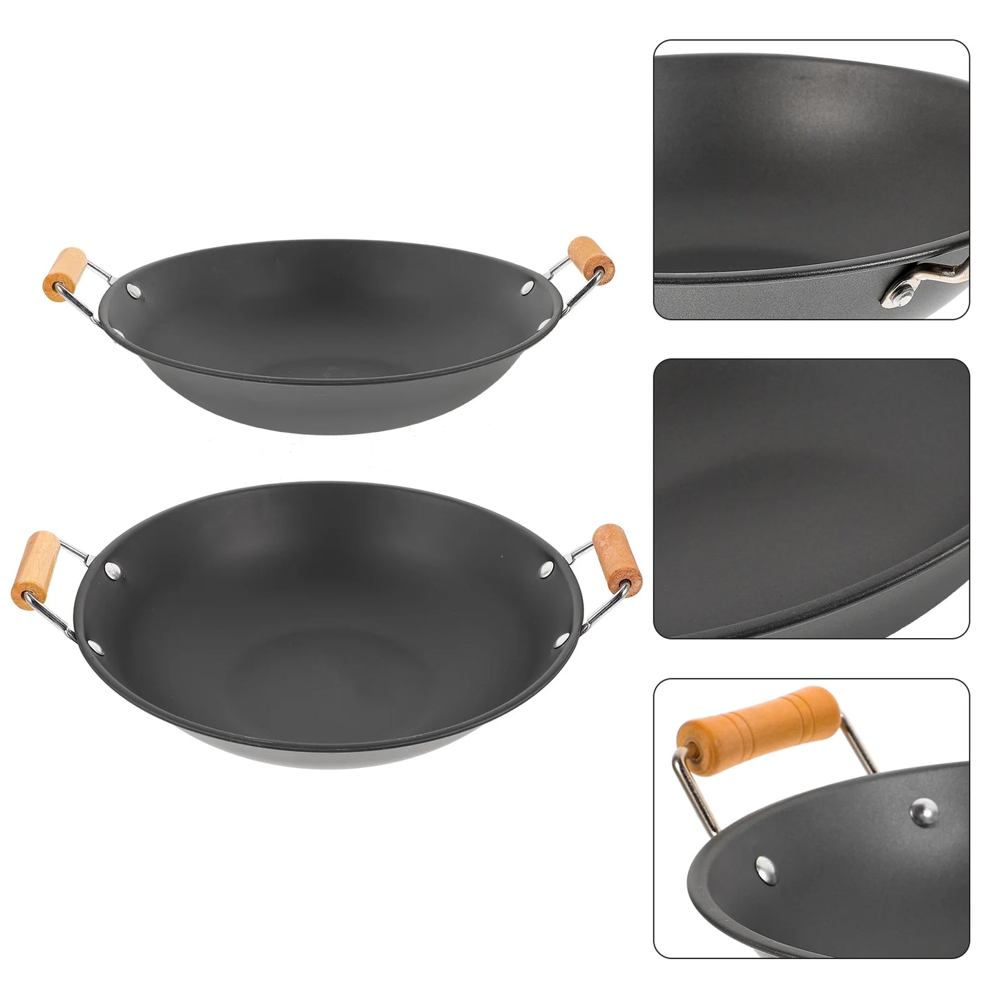 Wok en Métal avec Poignées en Bois – Idéal pour Soupe, Hot Pot et Cuisine à Gaz ou Électrique - Ustensile de chef