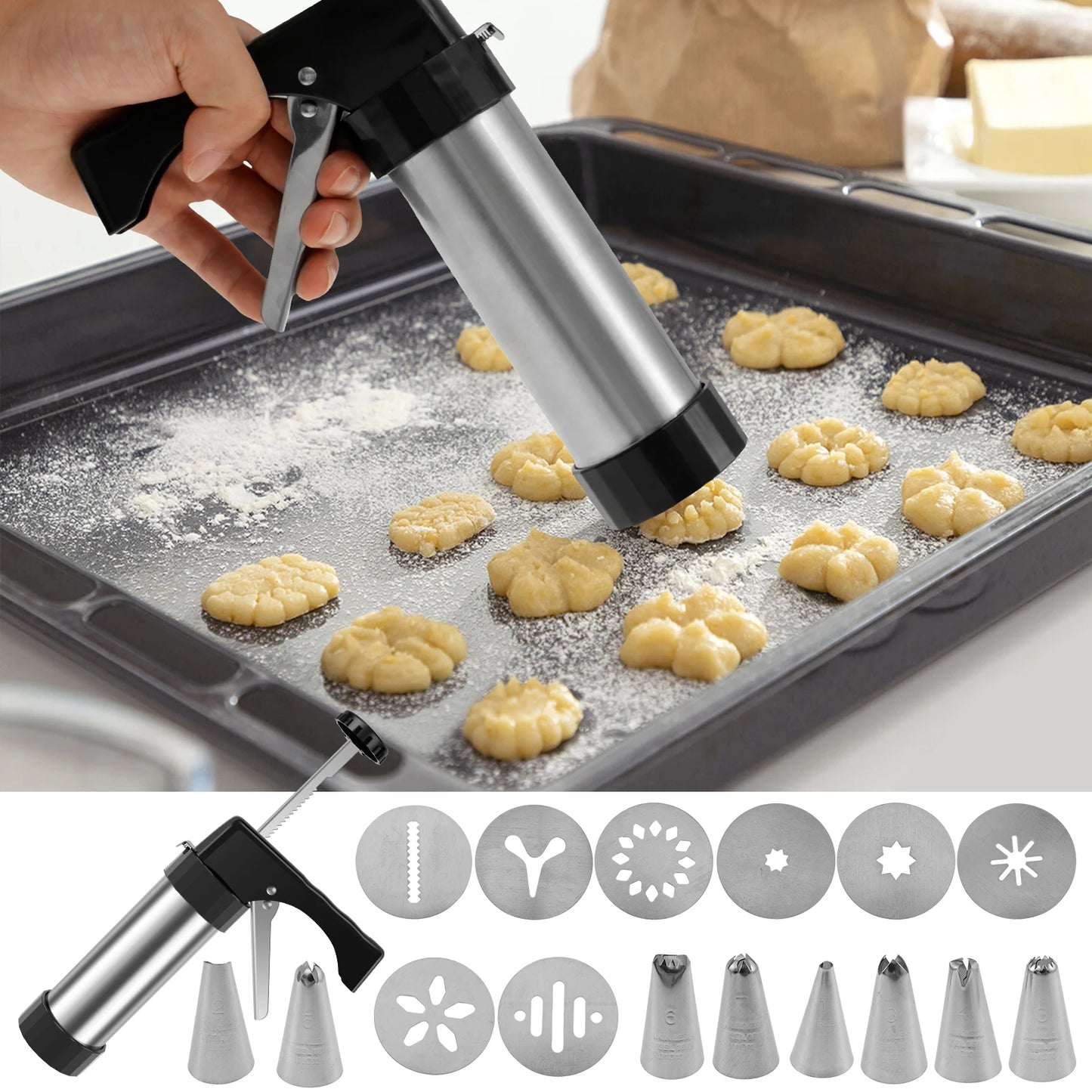 Pistolet à Pâtisserie Multifonction – Churros & Biscuits Inox - Ustensile de chef