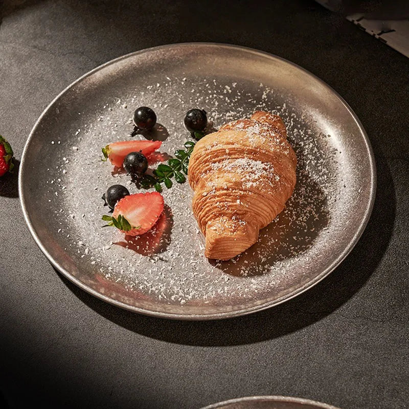 Assiette inox 304 rétro – Vaisselle industrielle chic
