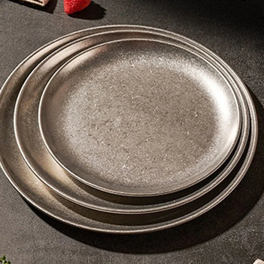 Assiette inox 304 rétro – Vaisselle industrielle chic