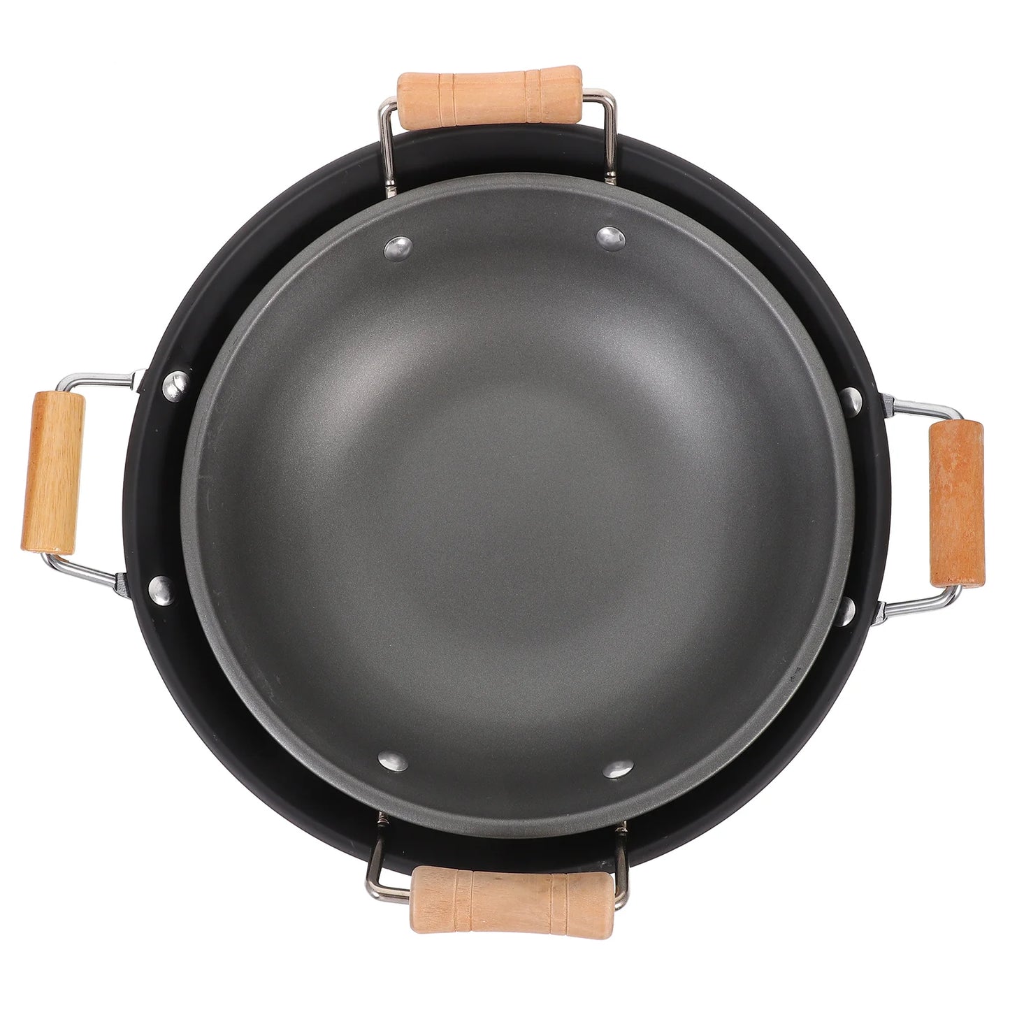 Wok en Métal avec Poignées en Bois – Idéal pour Soupe, Hot Pot et Cuisine à Gaz ou Électrique - Ustensile de chef