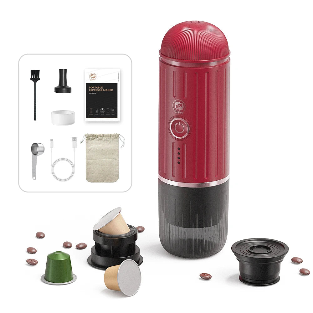 Machine à Café Portable ME2218 - Espresso Rechargeable, Compatible Capsules et Café Moulu, Idéale pour Voyages - Ustensile de chef