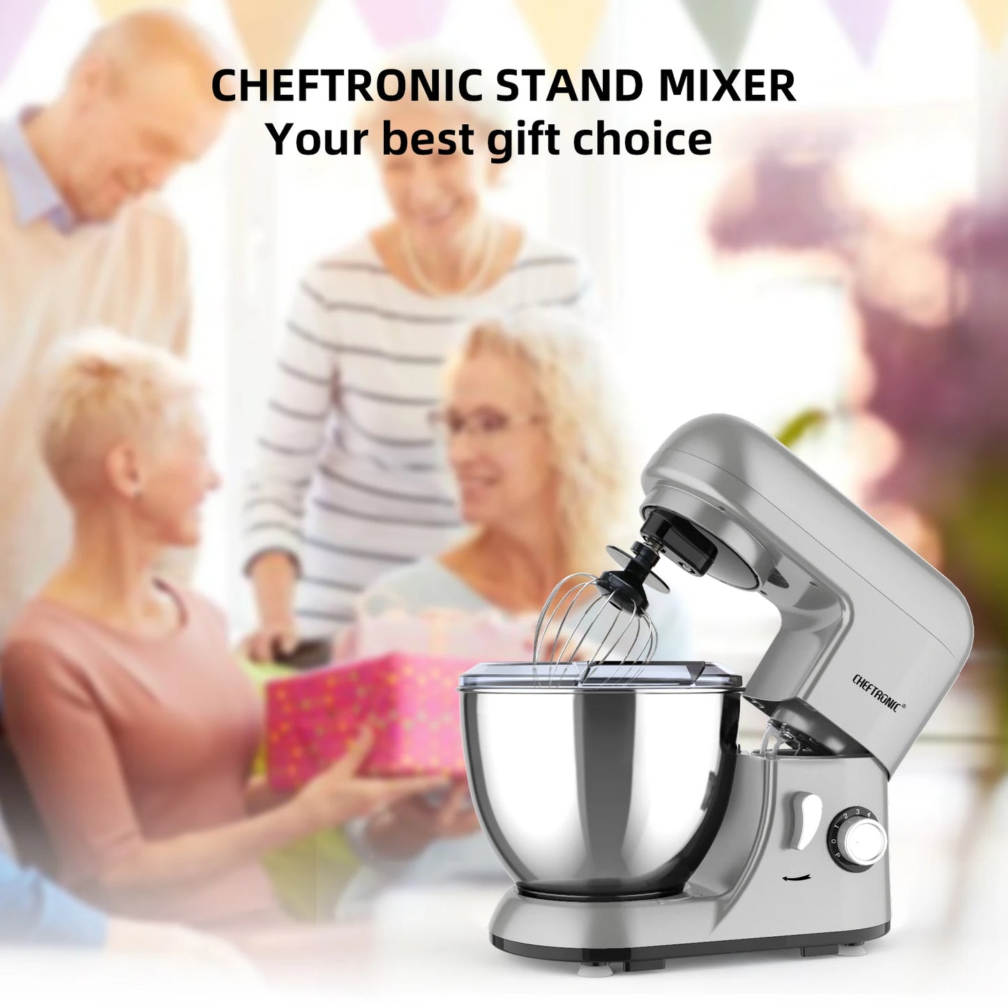 Robot Pâtissier Cheftronic 1300W – 6 Vitesses, 4LBol Inox et Accessoires Inclus (Fouet, Crochet, Batteur) - Ustensile de chef
