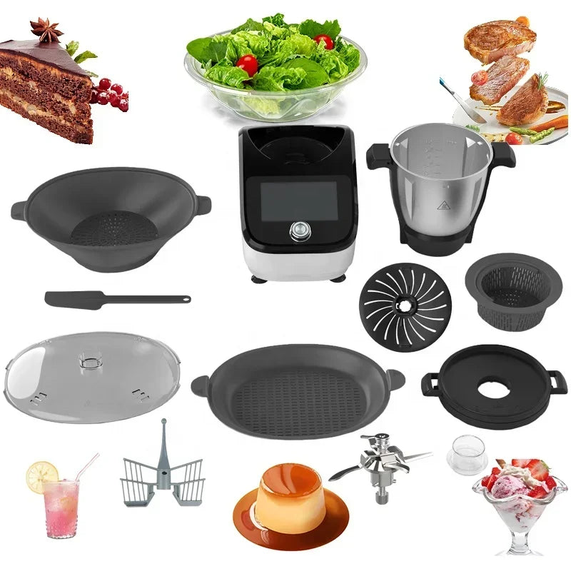 Robot de Cuisine Commercial avec Contrôle Wi-Fi et Recettes Digitales – Accessoires Inclus (Lame de Hachage, Couvercle Verrouillable, Spatule) - Ustensile de chef