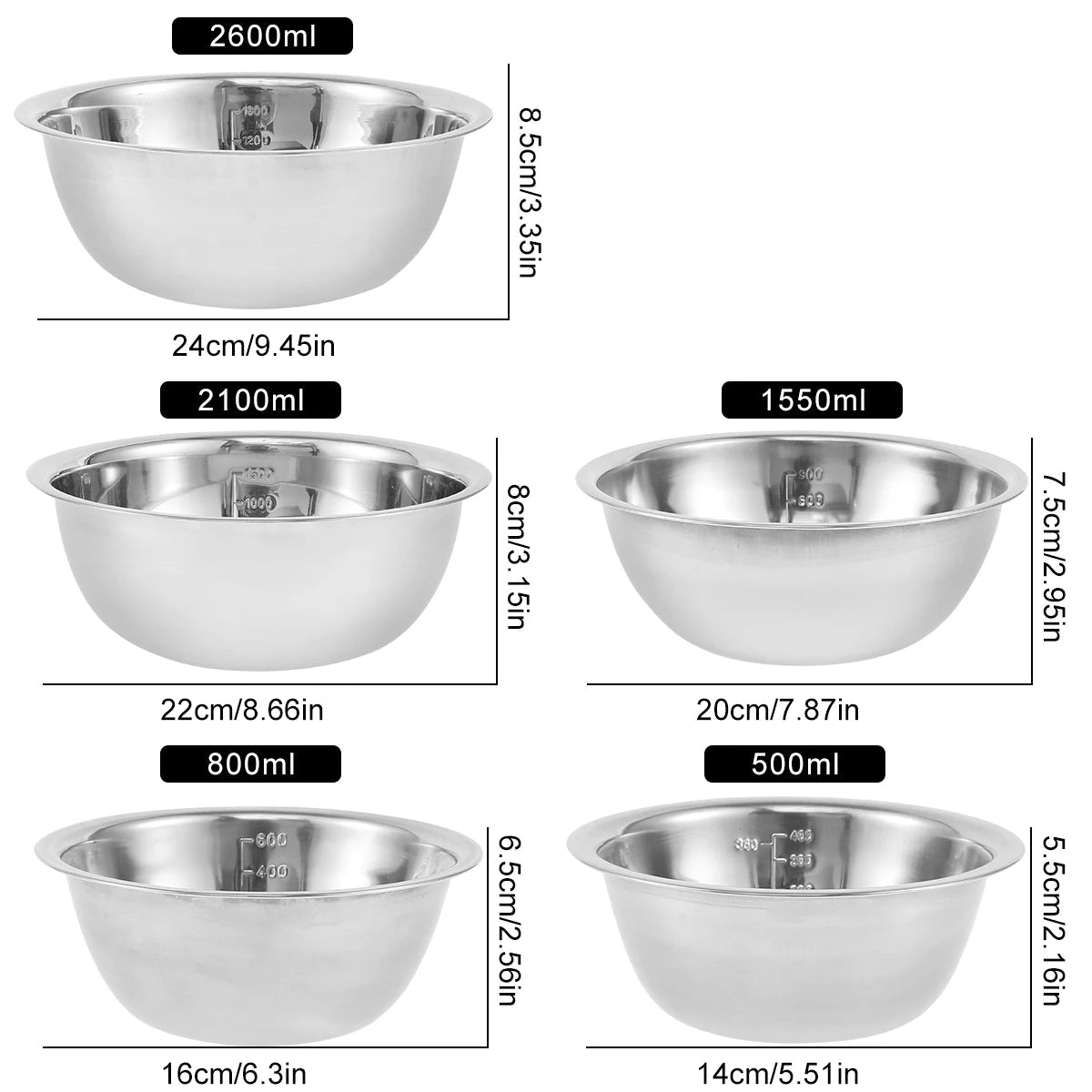 Set de Bols en Acier Inoxydable 5 Pièces – Bols Empilables Eco-Friendly pour Mélanger et Cuire - Ustensile de chef