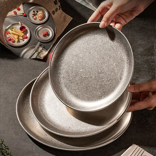 Assiette inox 304 rétro – Vaisselle industrielle chic