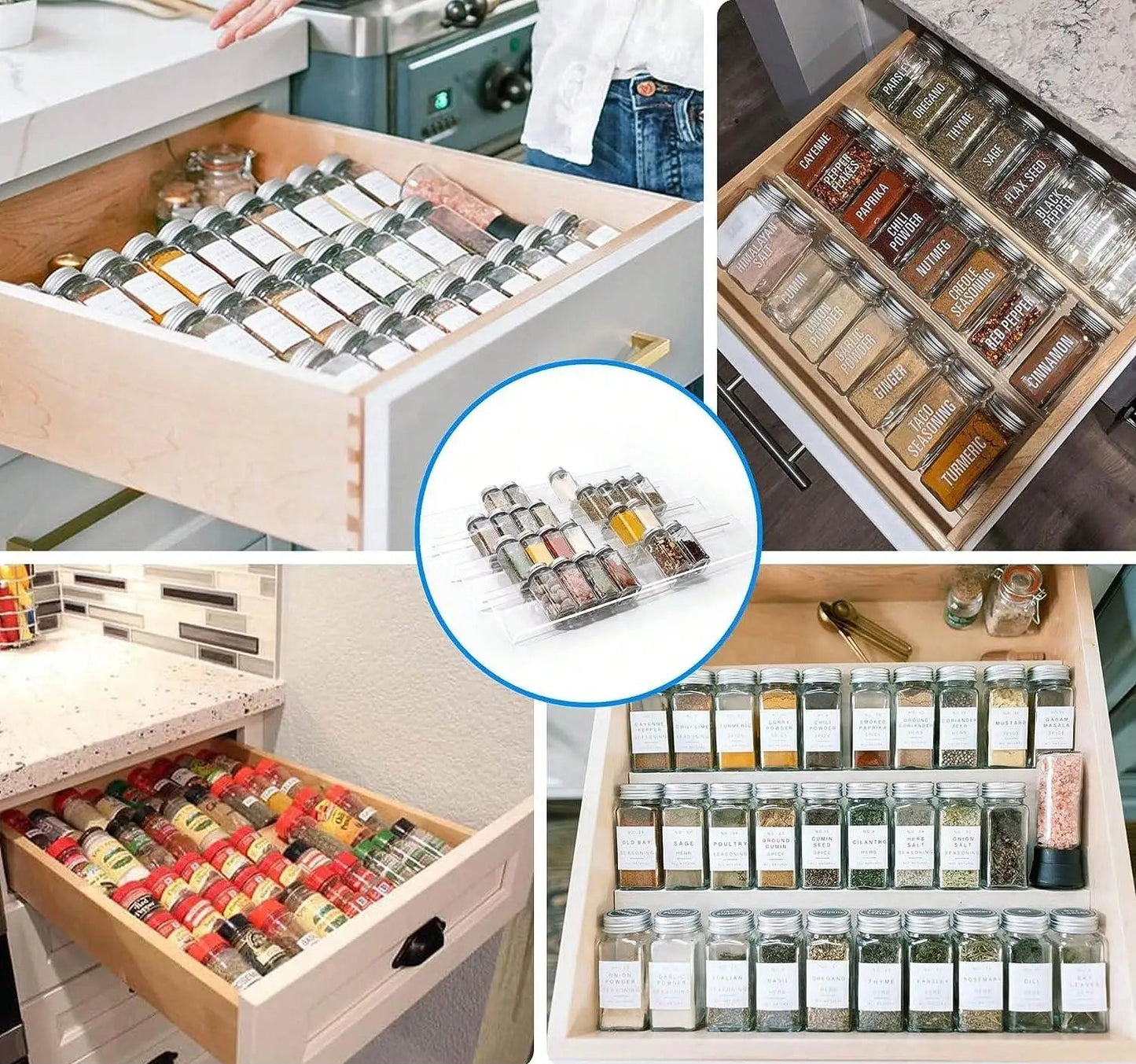 Organisateur de tiroir pour épices en acrylique – Rack à épices incliné pour une lecture facile, disponible en clair et noir - Ustensile de chef