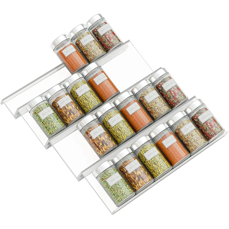Organisateur de tiroir pour épices en acrylique – Rack à épices incliné pour une lecture facile, disponible en clair et noir - Ustensile de chef