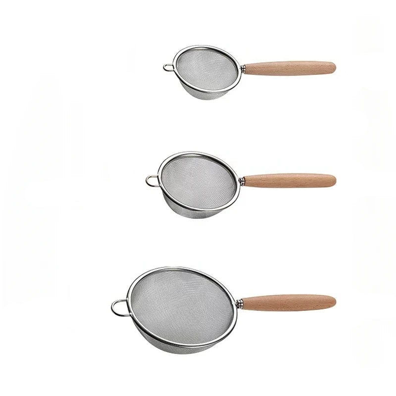 Tamis de Cuisine en Inox 304 avec Poignée en Bois