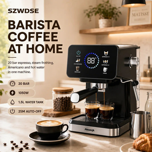 Machine à expresso semi-automatique avec mousseur à lait offrant 20 bar et réservoir de 1,5 L