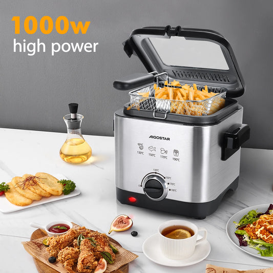 Friteuse Compacte 1,5L Aigostar en acier inoxydable avec panier et huile pour frites croustillantes