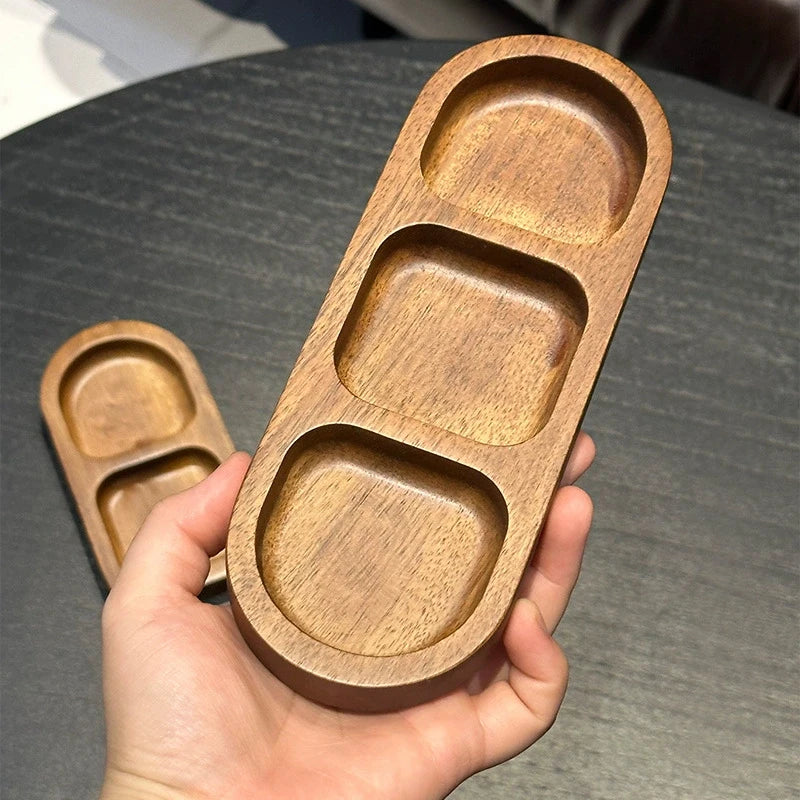 Ustensile de chef plateau à trois compartiments pour condiments et sauces Coupelles en Bois Naturel – Écologiques