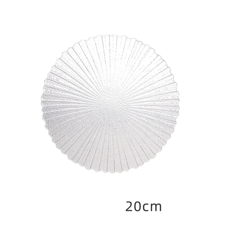 Assiette en verre transparente avec bordure dorée élégante, design rayé de 20 cm pour une table chic