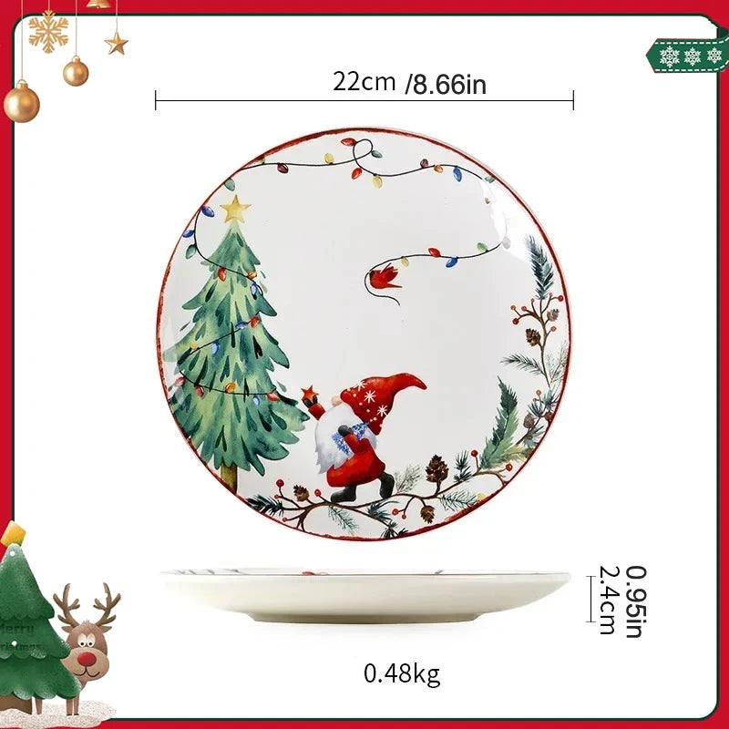 Assiette Noël en Céramique – Set Festif Décor Table 11" avec motif de sapin et Père Noël