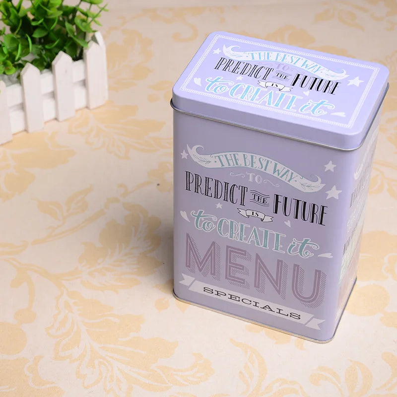 Boîte métal hermétique vintage – Café, bonbons et snacks. Boîte rectangulaire violette décorative pour conserver aliments.