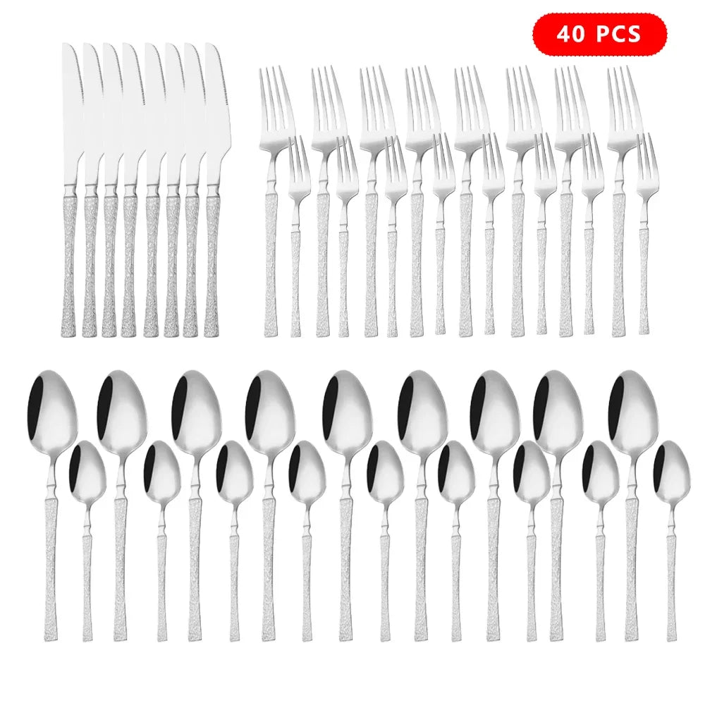 Service de Couverts Acier Inox – Élégance pour 7-9 Pers. 40 pièces ensemble couteaux fourchettes cuillères inox