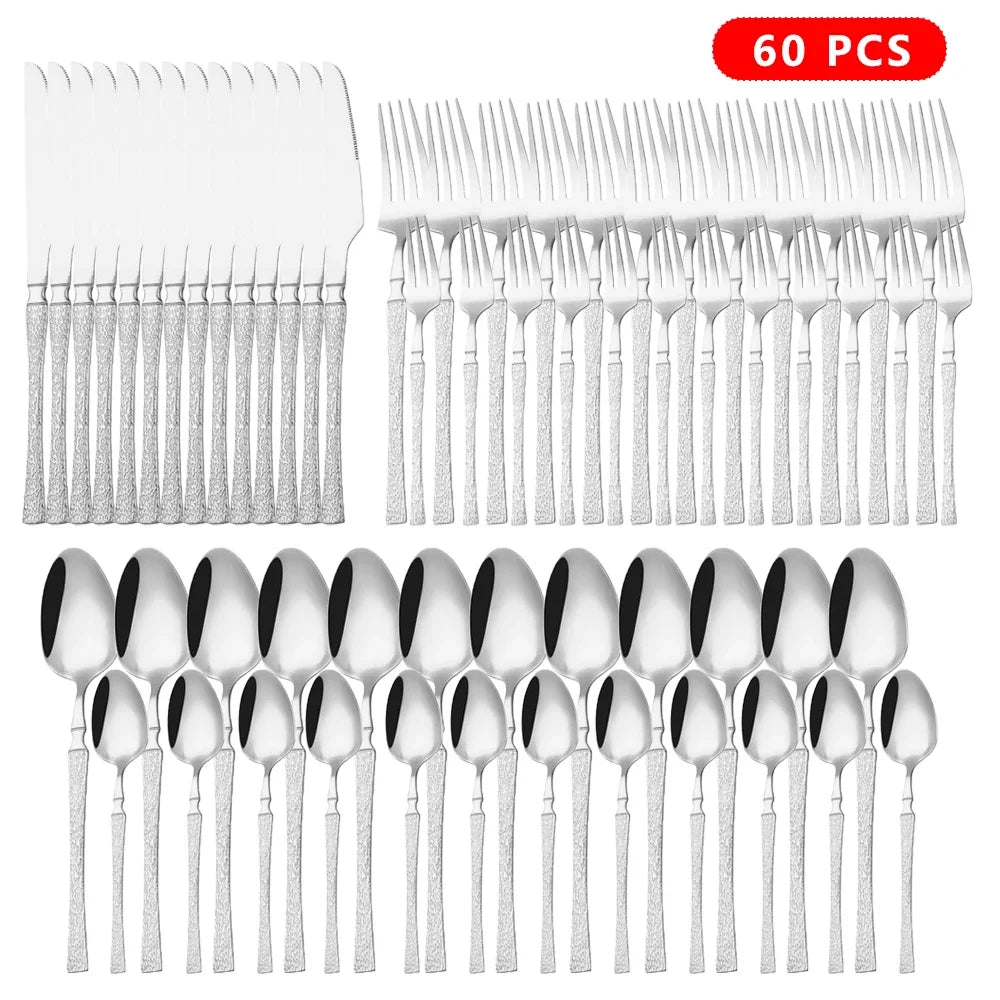 Service de Couverts Acier Inox – Élégance pour 7-9 Pers. Ensemble 60 pièces inox lisses couteaux fourchettes cuillères