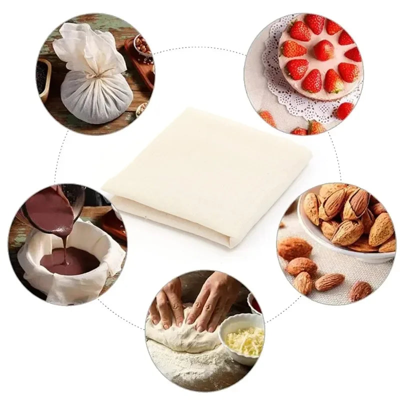 Toile Filtre Coton-Polyester – Filtres Cuisine et Pâtisserie. Tissu blanc plié pour filtrer laits végétaux, fromages et nappages.