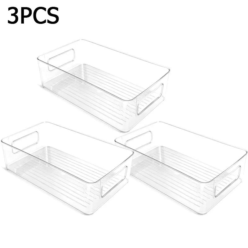 Bacs de Rangement Frigo Transparente – Lot de 3, parfaits pour organiser votre réfrigérateur.