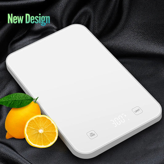 Balance de cuisine connectée Bluetooth blanche avec écran digital et boutons tactiles Ustensile de chef