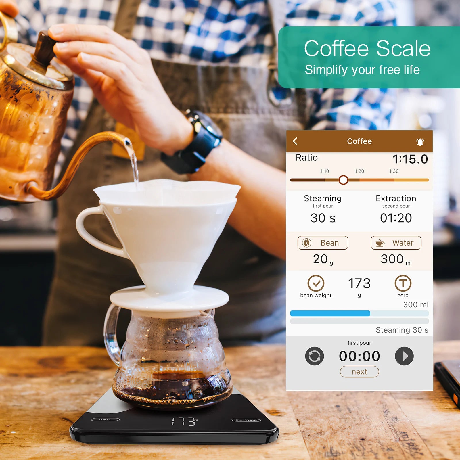 Balance de Cuisine Connectée – Smart Nutrition Scale 10kg utilisée pour préparer du café filtre précis