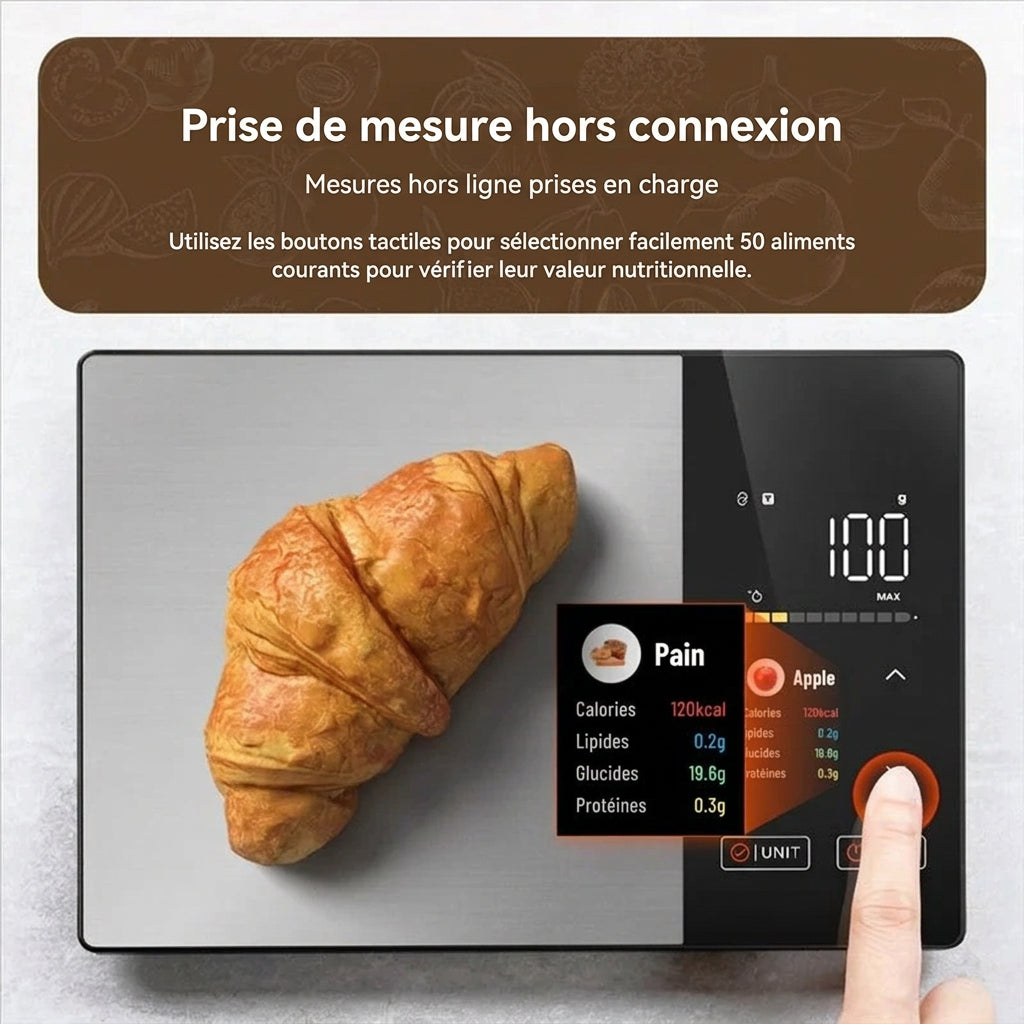 Balance de cuisine intelligente connectée avec application pour analyser vos aliments et mieux organiser vos repas