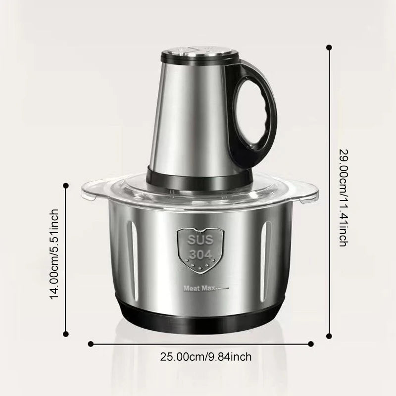 Hachoir Électrique Inox 5L – Puissant pour Viande et Légumes avec bol en acier inoxydable et poignée ergonomique