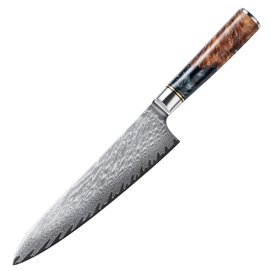 Couteau de Chef Baovim 20,5 cm avec lame en acier damassé et manche en bois élégant