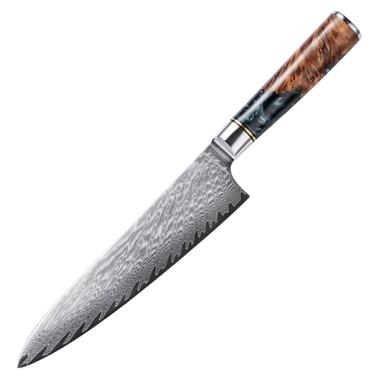 Couteau de Chef Baovim 20,5 cm avec lame en acier damassé et manche en bois élégant