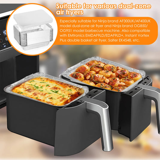 Barquettes Aluminium 1100ml avec Couvercle – Lot de 50 utilisées dans une friteuse à air double zone avec des plats cuisinés