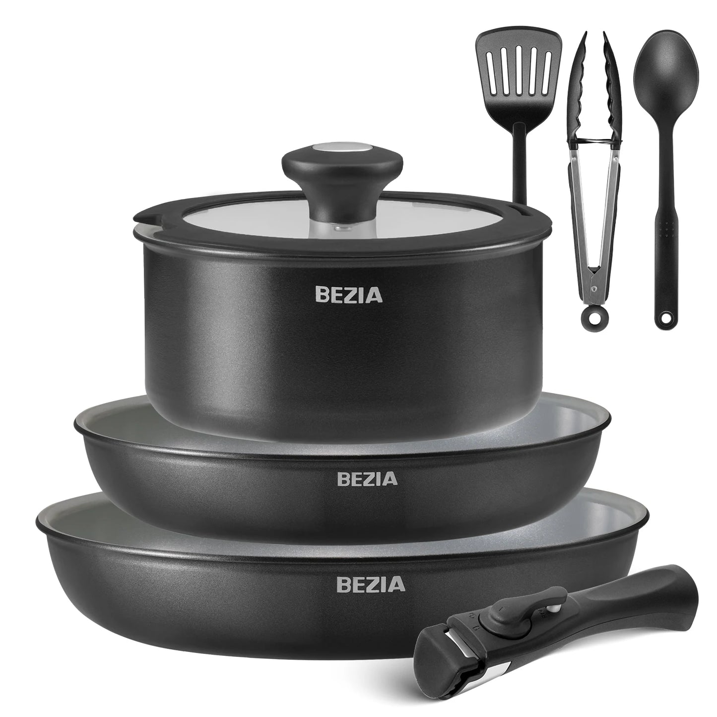 Ensemble de casseroles poêles céramique Bezia avec spatule et accessoires de cuisine