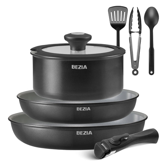 Ensemble de casseroles poêles céramique Bezia avec spatule et accessoires de cuisine