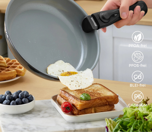 Poêle en céramique Ustensile de chef avec œufs et pain grillé, idéale pour cuisiner des casseroles poêles céramique