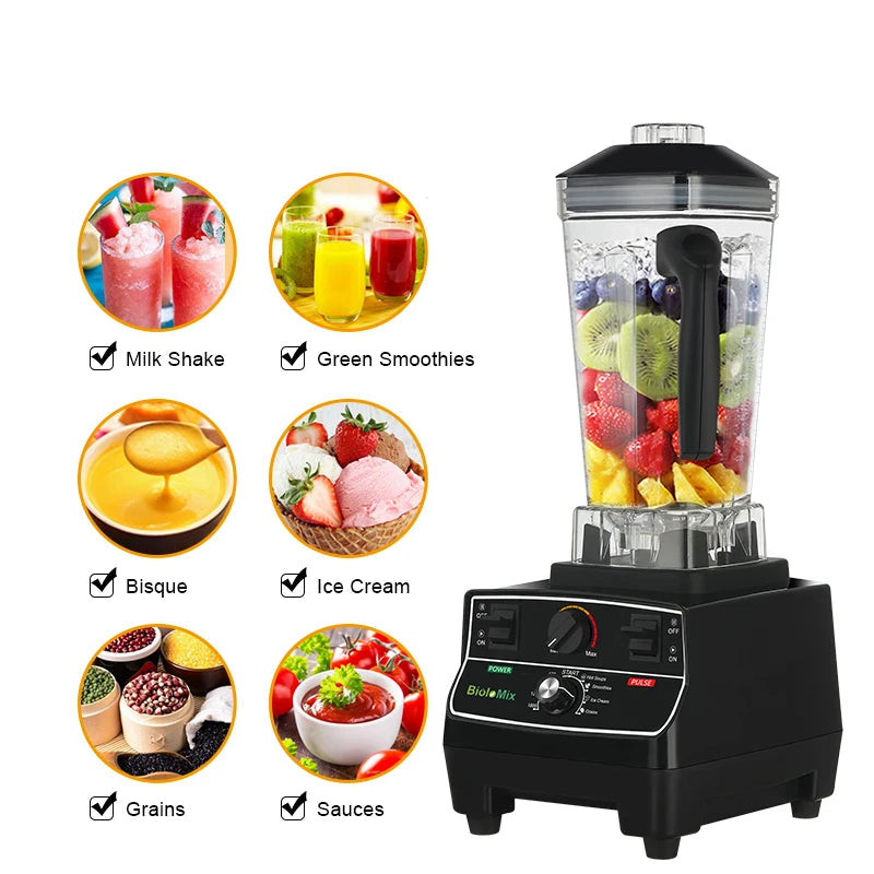 Blender BioloMix 2200W – Smoothies, Soupes, Beurres avec morceaux de fruits frais dans un blender noir