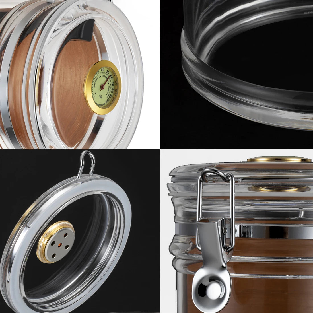 Détails du Bocal de Conservation avec Cèdre & Hygromètre en verre transparent avec fermeture hermétique et indicateur d'humidité