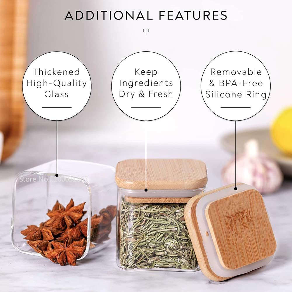Bocal Hermétique en Verre Borosilicate avec Couvercle Bambou pour garder les ingrédients frais et secs