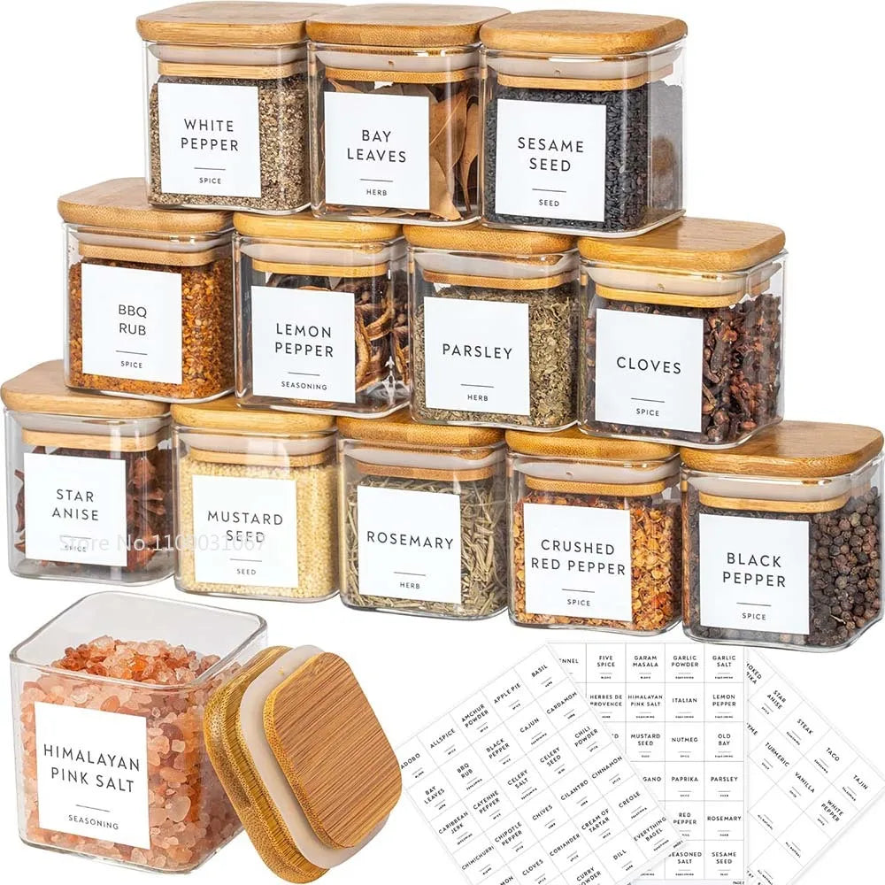 Bocal Hermétique en Verre Borosilicate avec Couvercle Bambou pour conserver épices et herbes en cuisine