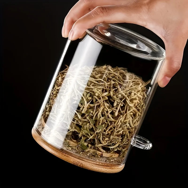 Bocaux en Verre Hermétiques Cuisine – Conservation Propre contenant des herbes séchées avec couvercle en bois